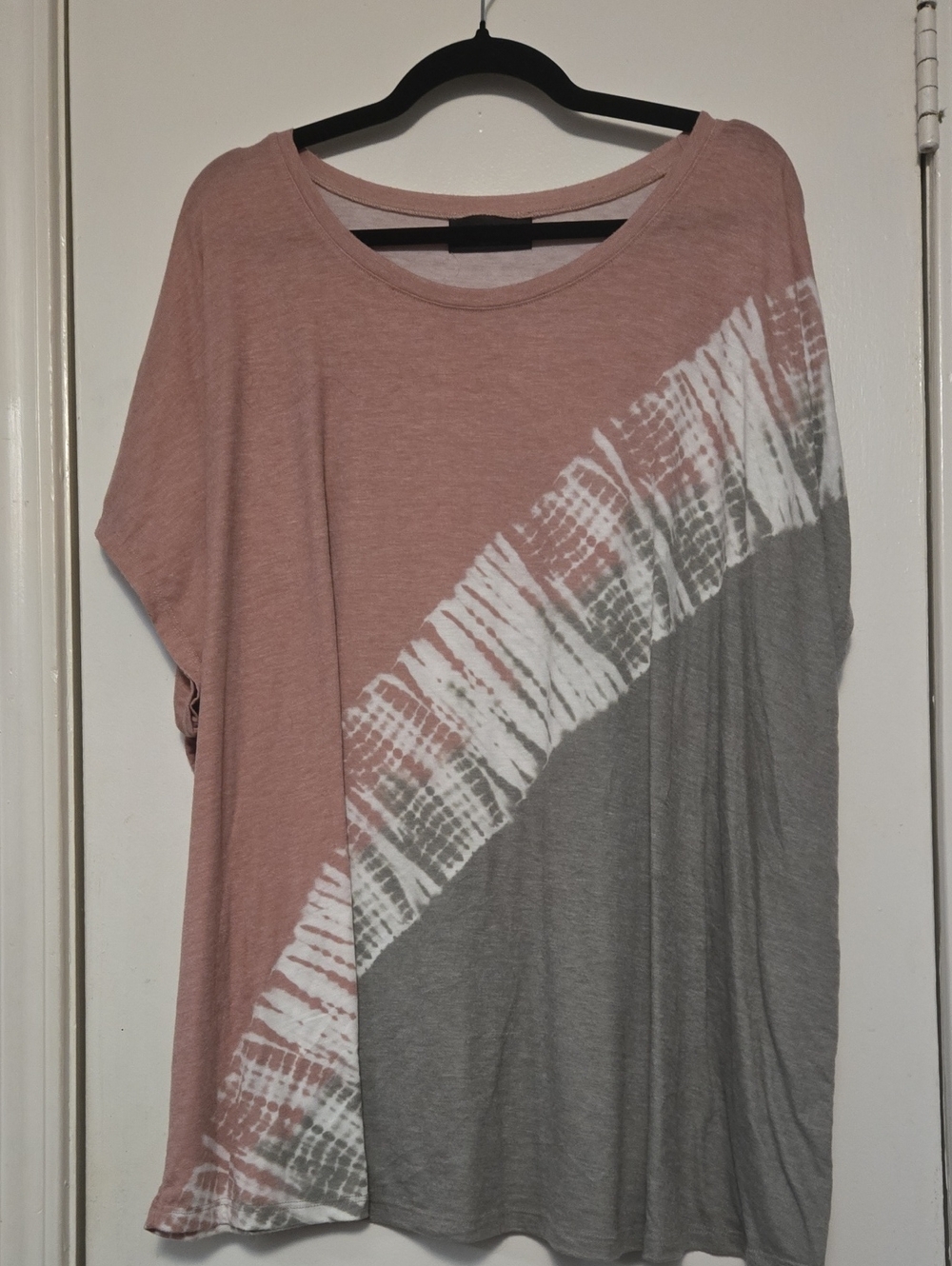 Lane Bryant Pink & Gray Tie-Dye Diagonal Colorblock Tunic